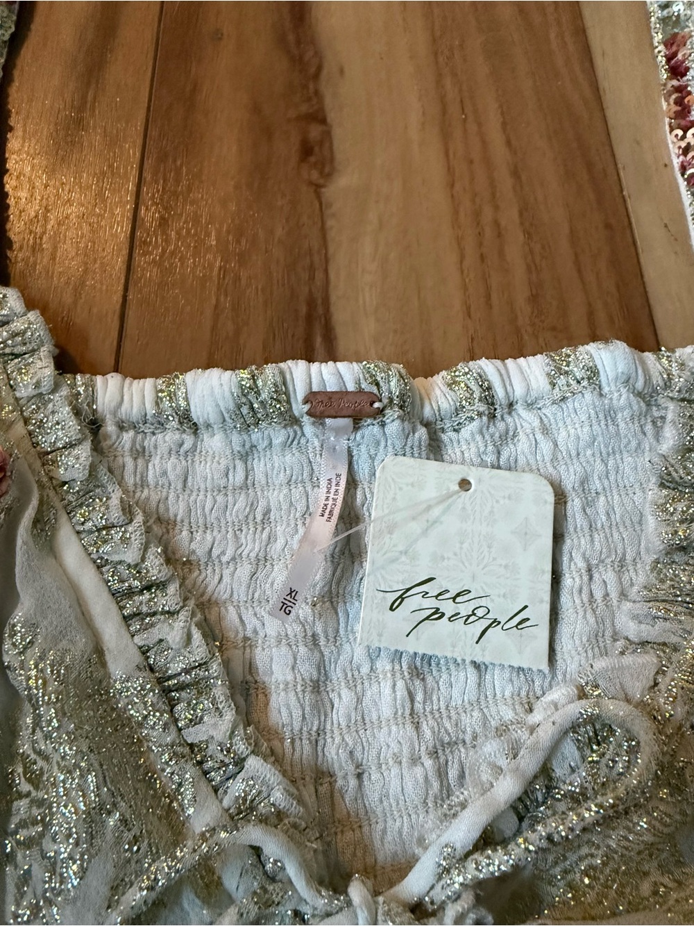 NWT Free People All That Shimmers Metallic Sequin Babydoll Top XL Boho Fairy - Picture 3 of 5